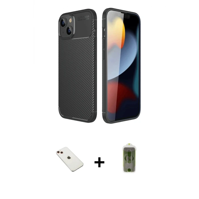 ieg™ iPhone 14 Kılıf Eksen Form Prime - Siyah Joko Magic 5D Hayalet Cam + Diamond Kamera Lens - KI