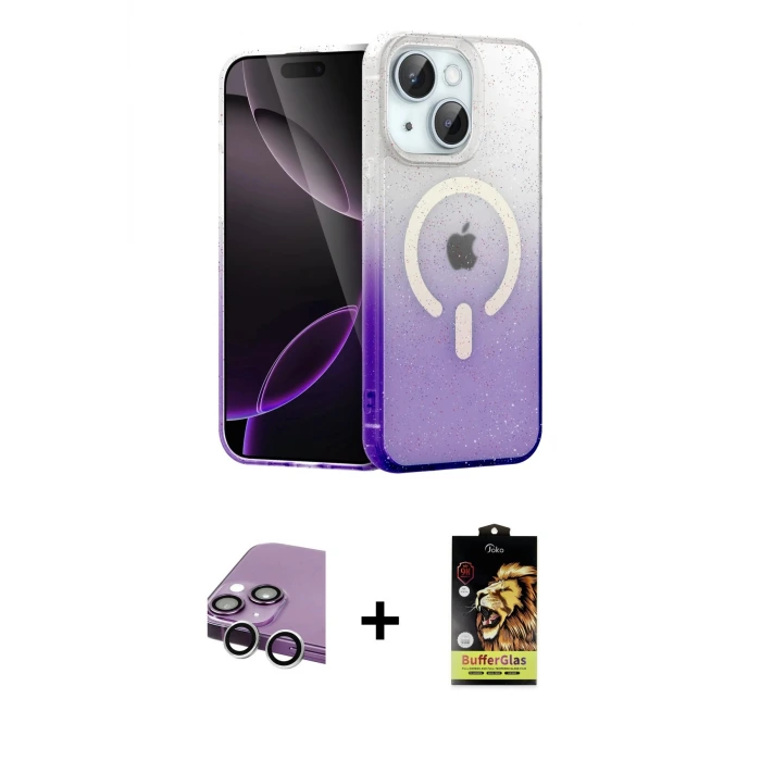 ieg™ iPhone 14 Kılıf Eksen Minimal Özel Seri - Siyah Buffer Cam Ekran Koruyucu + Raze Metal Kamera Lens - GS