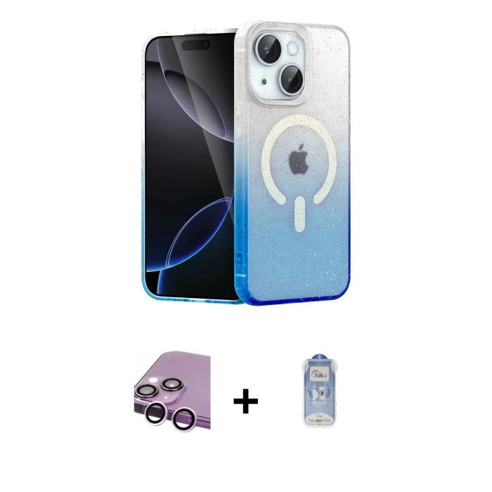 ieg™ iPhone 14 Kılıf Eksen Minimal Özel Seri - Siyah Joko Magic 5D Cam + Raze Metal Kamera Lens - MR