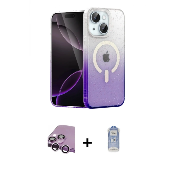 ieg™ iPhone 14 Kılıf Eksen Minimal Özel Seri - Siyah Joko Magic 5D Cam + Raze Metal Kamera Lens - MR