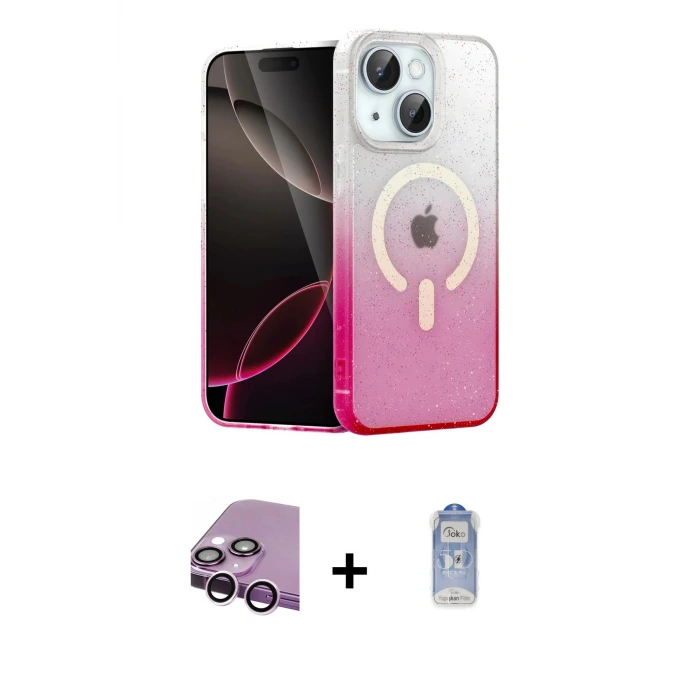 ieg™ iPhone 14 Kılıf Eksen Minimal Özel Seri - Siyah Joko Magic 5D Cam + Raze Metal Kamera Lens - MR
