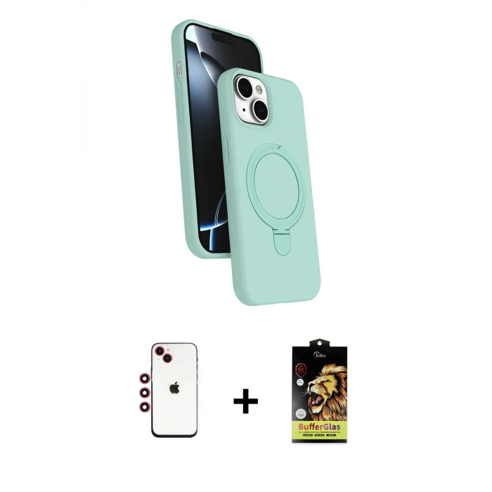 ieg™ iPhone 14 Kılıf İz Işık Koleksiyonu - Siyah Buffer Cam Ekran Koruyucu + Shine Kamera Lens - KI