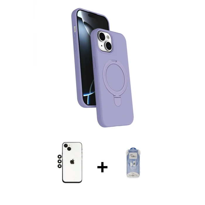 ieg™ iPhone 14 Kılıf İz Işık Koleksiyonu - Siyah Joko Magic 5D Cam + Shine Kamera Lens - SH