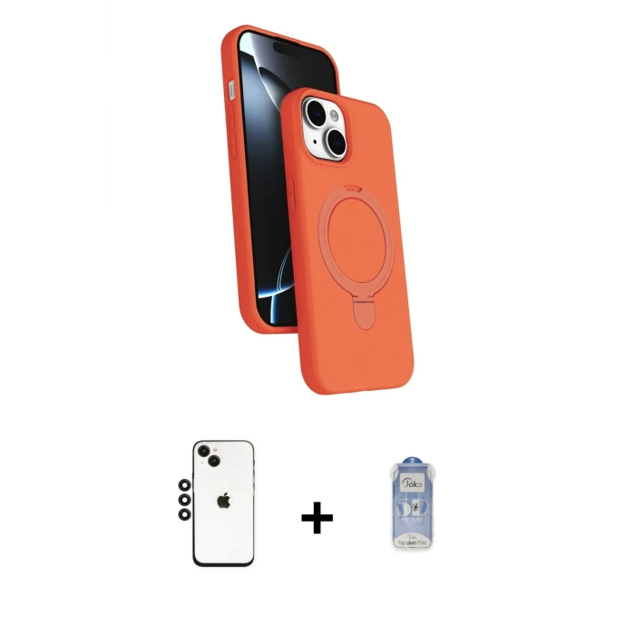 ieg™ iPhone 14 Kılıf İz Işık Koleksiyonu - Siyah Joko Magic 5D Cam + Shine Kamera Lens - SH