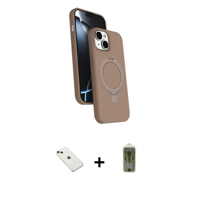 ieg™ iPhone 14 Kılıf İz Işık Koleksiyonu - Siyah Joko Magic 5D Hayalet Cam + Diamond Kamera Lens - KI