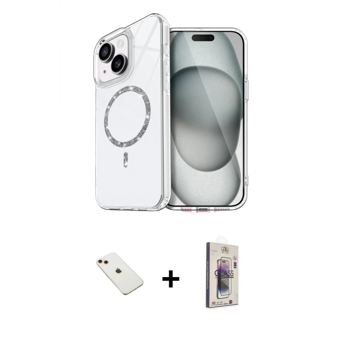 ieg™ iPhone 14 Kılıf Kıvılcım Form Prime - Siyah Bilvis 3D Cam Ekran Koruyucu + Diamond Kamera Lens - KI