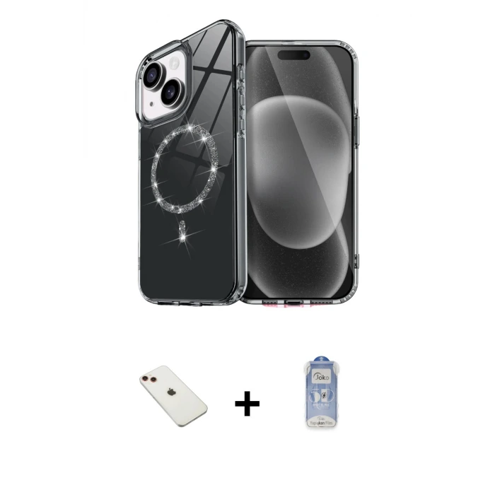 ieg™ iPhone 14 Kılıf Kıvılcım Form Prime - Siyah Joko Magic 5D Cam + Diamond Kamera Lens - KI