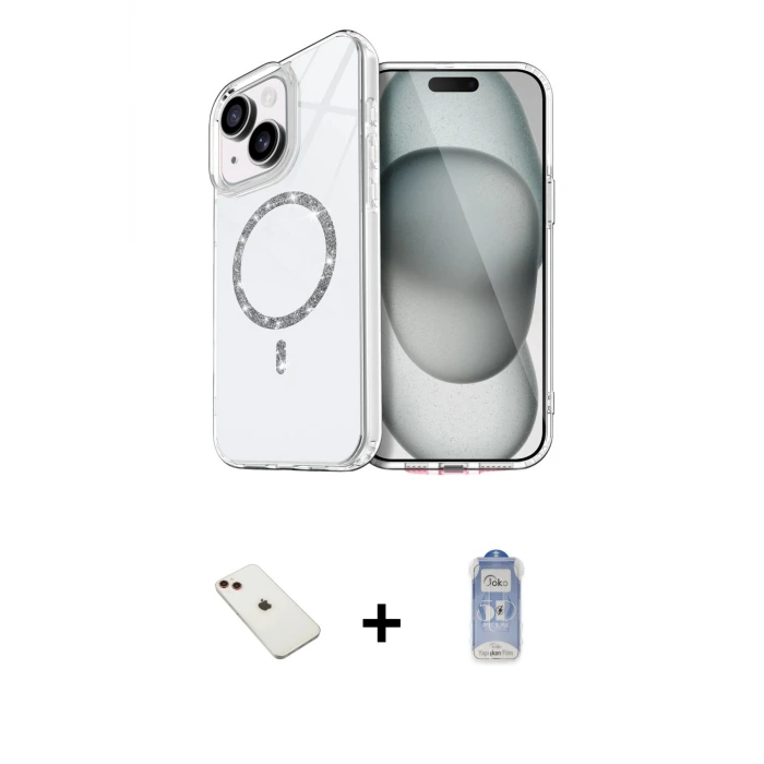 ieg™ iPhone 14 Kılıf Kıvılcım Form Prime - Siyah Joko Magic 5D Cam + Diamond Kamera Lens - KI