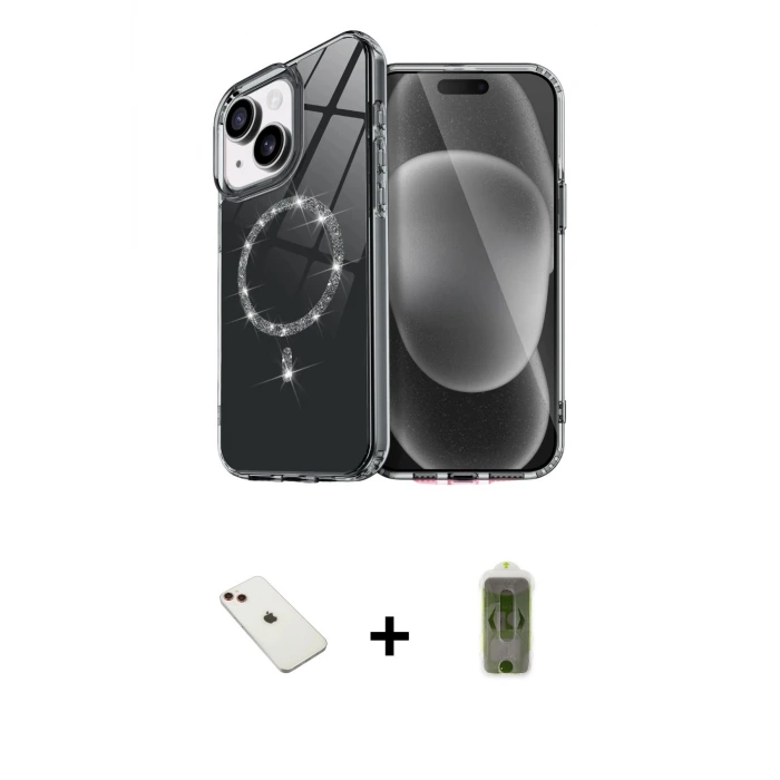 ieg™ iPhone 14 Kılıf Kıvılcım Form Prime - Siyah Joko Magic 5D Hayalet Cam + Diamond Kamera Lens - KI