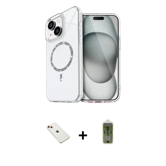 ieg™ iPhone 14 Kılıf Kıvılcım Form Prime - Siyah Joko Magic 5D Hayalet Cam + Diamond Kamera Lens - KI