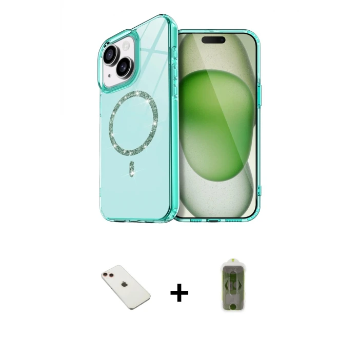 ieg™ iPhone 14 Kılıf Kıvılcım Form Prime - Siyah Joko Magic 5D Hayalet Cam + Diamond Kamera Lens - KI