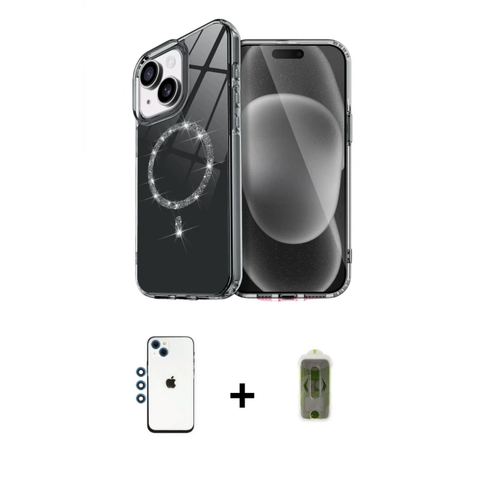 ieg™ iPhone 14 Kılıf Kıvılcım Form Prime - Siyah Joko Magic 5D Hayalet Cam + Shine Kamera Lens - MI