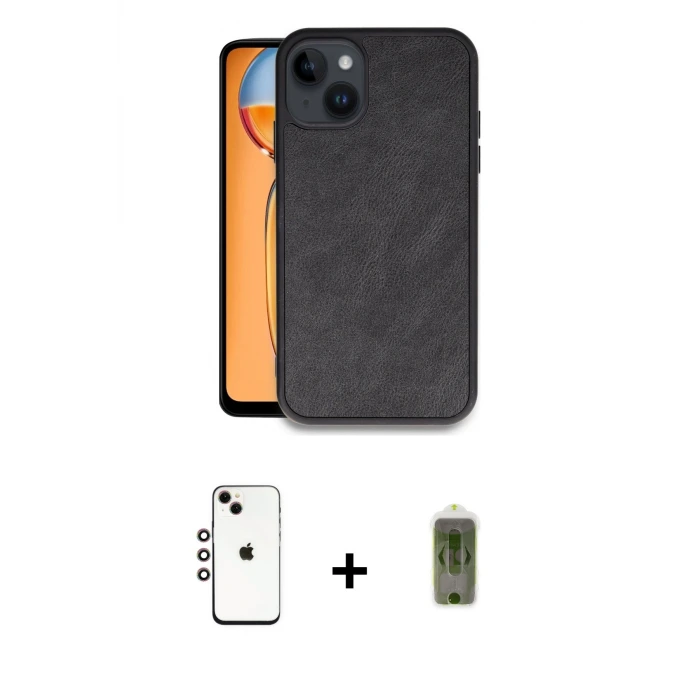 ieg™ iPhone 14 Kılıf Kıvılcım Işık Serisi - Siyah Joko Magic 5D Hayalet Cam + Shine Kamera Lens - GI