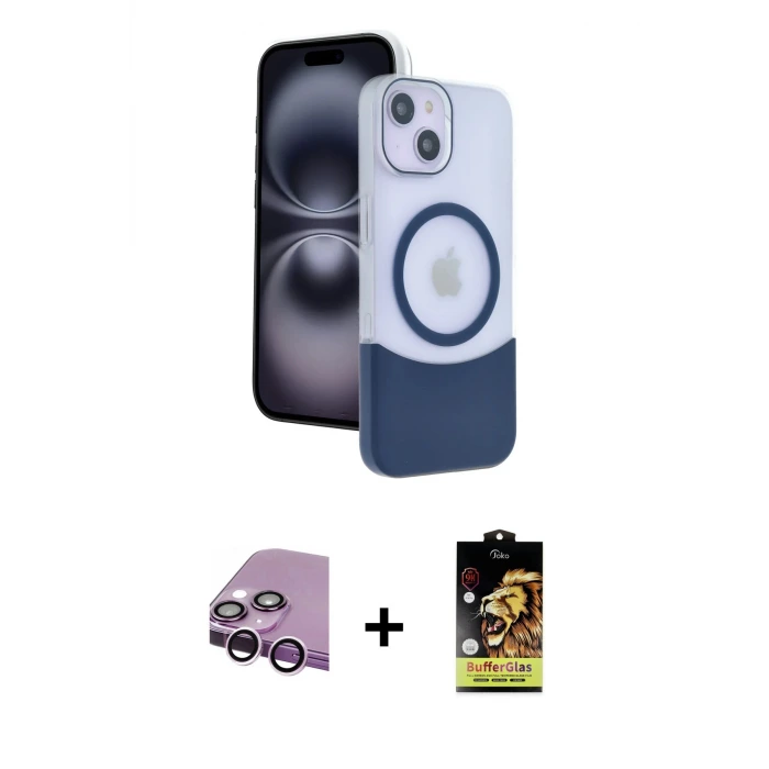 ieg™ iPhone 14 Kılıf Kozmos Form Özel Seri - Siyah Buffer Cam Ekran Koruyucu + Raze Metal Kamera Lens - MR