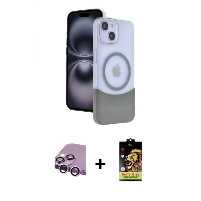 ieg™ iPhone 14 Kılıf Kozmos Form Özel Seri - Siyah Buffer Cam Ekran Koruyucu + Raze Metal Kamera Lens - MR