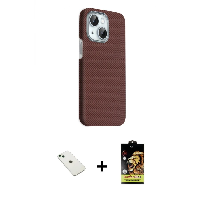 ieg™ iPhone 14 Kılıf Kozmos Klasik Prime - Siyah Buffer Cam Ekran Koruyucu + Diamond Kamera Lens - YL