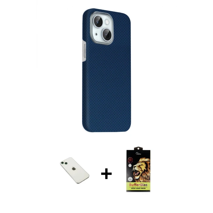 ieg™ iPhone 14 Kılıf Kozmos Klasik Prime - Siyah Buffer Cam Ekran Koruyucu + Diamond Kamera Lens - YL