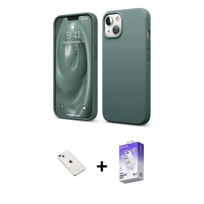 ieg™ iPhone 14 Kılıf Kozmos Yansıma Özel Seri - Siyah Bilvis 5in1 3D Magic Cam Ekran Koruyucu + Diamond Kamera Lens - PE