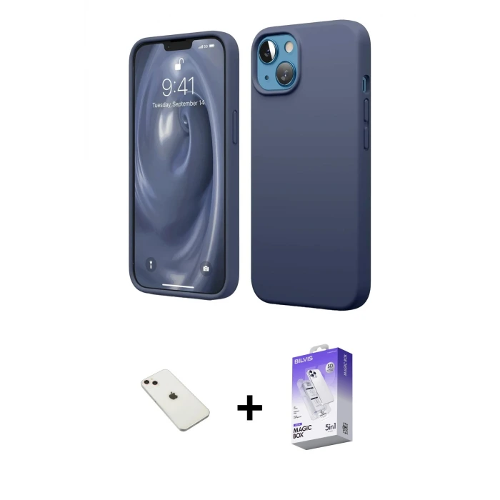 ieg™ iPhone 14 Kılıf Kozmos Yansıma Özel Seri - Siyah Bilvis 5in1 3D Magic Cam Ekran Koruyucu + Diamond Kamera Lens - PE