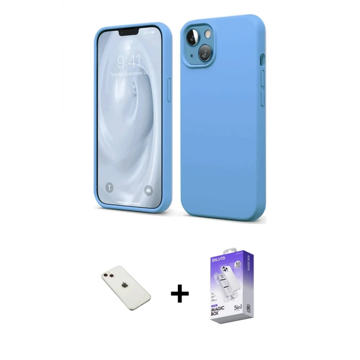 ieg™ iPhone 14 Kılıf Kozmos Yansıma Özel Seri - Siyah Bilvis 5in1 3D Magic Cam Ekran Koruyucu + Diamond Kamera Lens - PE