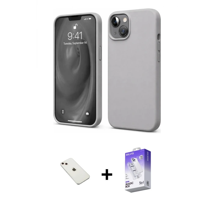 ieg™ iPhone 14 Kılıf Kozmos Yansıma Özel Seri - Siyah Bilvis 5in1 3D Magic Cam Ekran Koruyucu + Diamond Kamera Lens - PE
