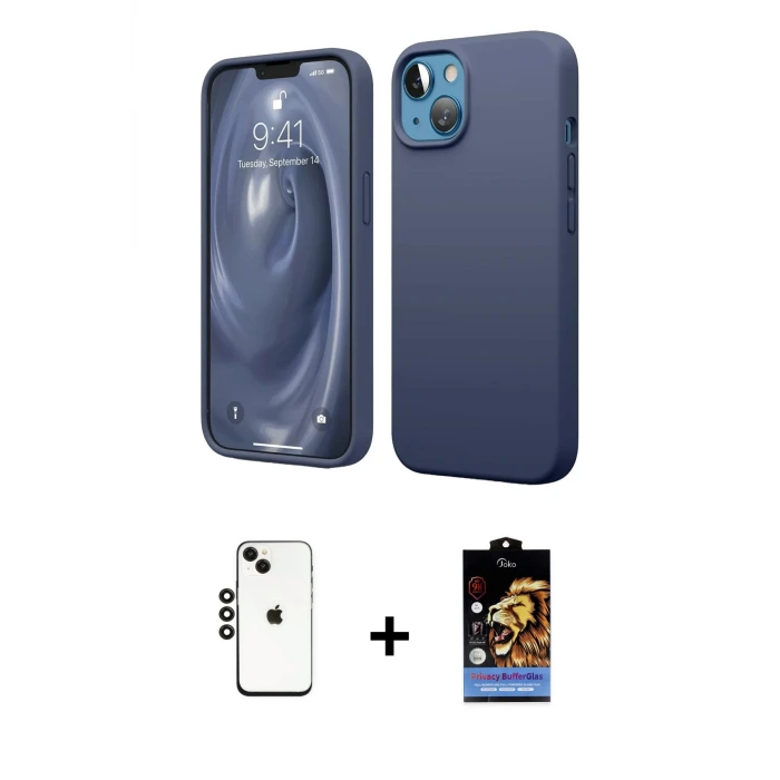 ieg™ iPhone 14 Kılıf Kozmos Yansıma Özel Seri - Siyah Buffer Hayalet Cam Ekran Koruyucu + Shine Kamera Lens - SH