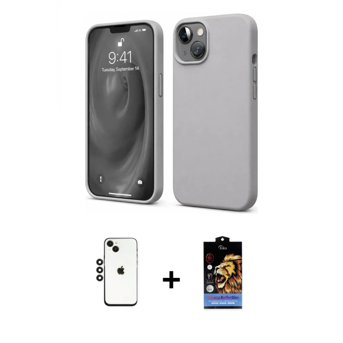 ieg™ iPhone 14 Kılıf Kozmos Yansıma Özel Seri - Siyah Buffer Hayalet Cam Ekran Koruyucu + Shine Kamera Lens - SH