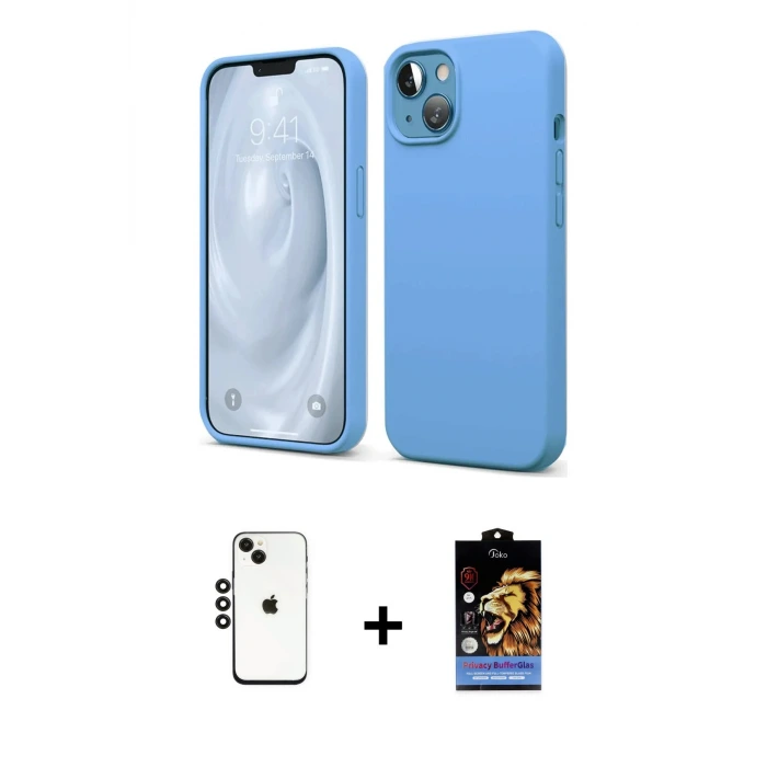ieg™ iPhone 14 Kılıf Kozmos Yansıma Özel Seri - Siyah Buffer Hayalet Cam Ekran Koruyucu + Shine Kamera Lens - SH