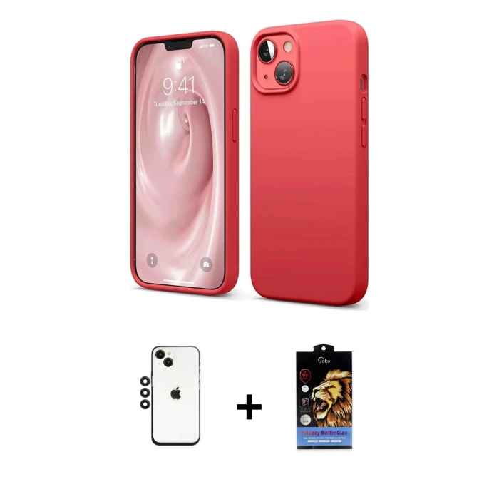 ieg™ iPhone 14 Kılıf Kozmos Yansıma Özel Seri - Siyah Buffer Hayalet Cam Ekran Koruyucu + Shine Kamera Lens - SH