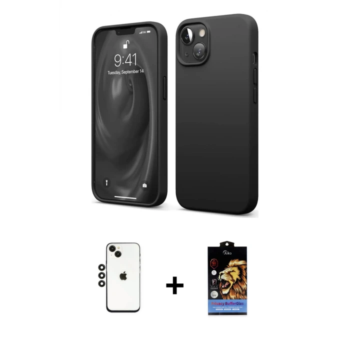 ieg™ iPhone 14 Kılıf Kozmos Yansıma Özel Seri - Siyah Buffer Hayalet Cam Ekran Koruyucu + Shine Kamera Lens - SH