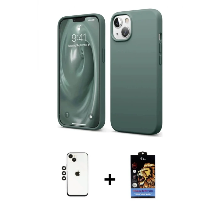 ieg™ iPhone 14 Kılıf Kozmos Yansıma Özel Seri - Siyah Buffer Hayalet Cam Ekran Koruyucu + Shine Kamera Lens - SH