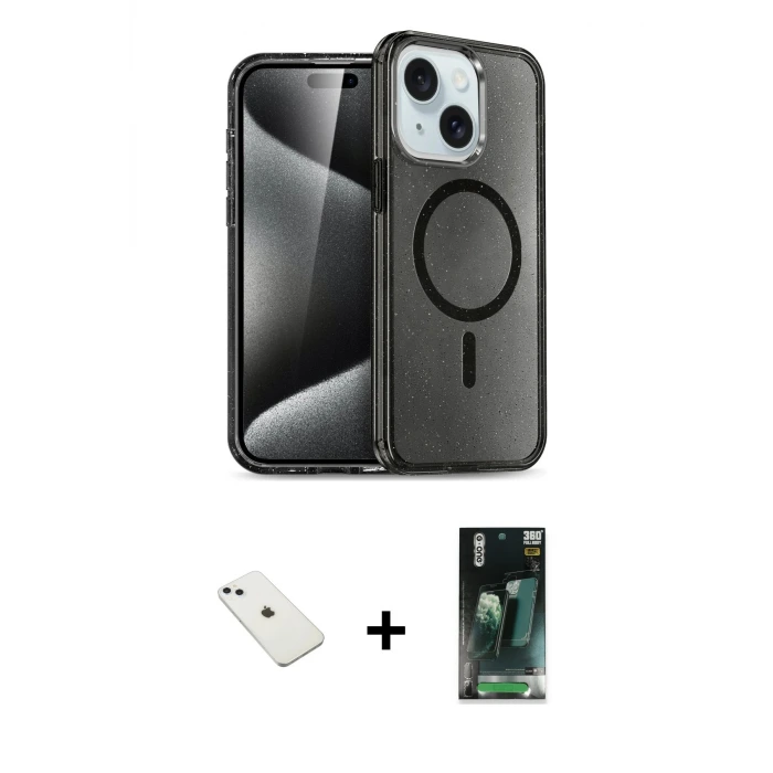 ieg™ iPhone 14 Kılıf Nova Asil Prime - Şeffaf 360 Full Body Arka Koruyucu + Diamond Kamera Lens - SABE