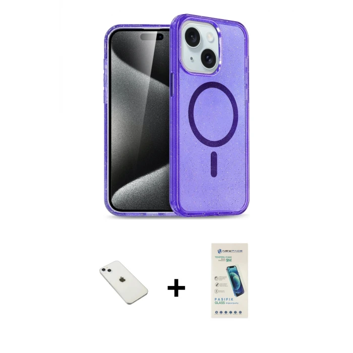 ieg™ iPhone 14 Kılıf Nova Asil Prime - Şeffaf Pasifik Cam Ekran Koruyucu + Diamond Kamera Lens - SABE