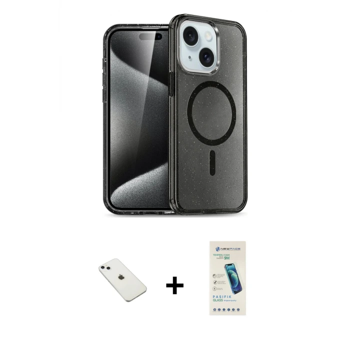 ieg™ iPhone 14 Kılıf Nova Asil Prime - Şeffaf Pasifik Cam Ekran Koruyucu + Diamond Kamera Lens - SABE