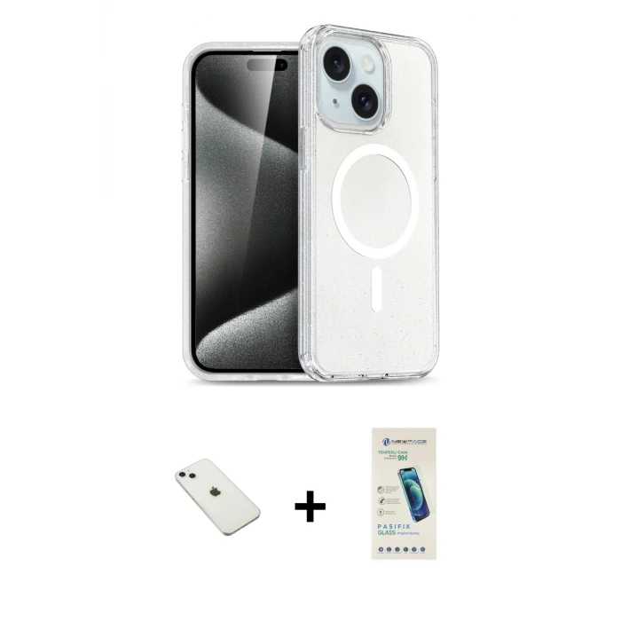 ieg™ iPhone 14 Kılıf Nova Asil Prime - Şeffaf Pasifik Cam Ekran Koruyucu + Diamond Kamera Lens - SABE