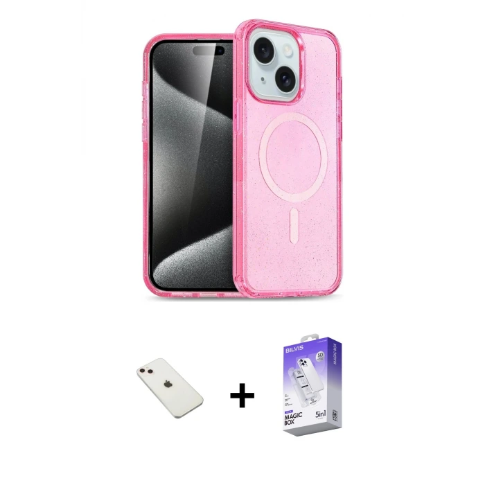 ieg™ iPhone 14 Kılıf Nova Asil Prime - Siyah Bilvis 5in1 3D Magic Cam Ekran Koruyucu + Diamond Kamera Lens - PE