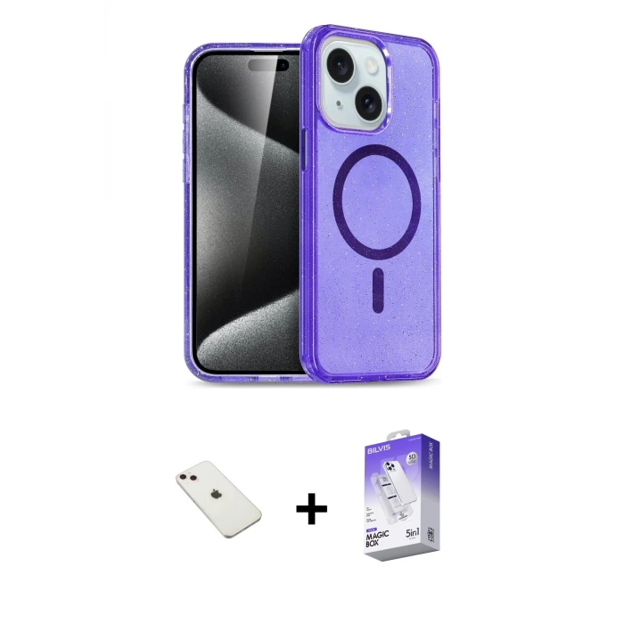 ieg™ iPhone 14 Kılıf Nova Asil Prime - Siyah Bilvis 5in1 3D Magic Cam Ekran Koruyucu + Diamond Kamera Lens - PE