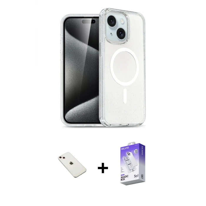 ieg™ iPhone 14 Kılıf Nova Asil Prime - Siyah Bilvis 5in1 3D Magic Cam Ekran Koruyucu + Diamond Kamera Lens - PE