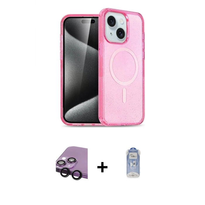 ieg™ iPhone 14 Kılıf Nova Asil Prime - Siyah Joko Magic 5D Cam + Raze Metal Kamera Lens - SH