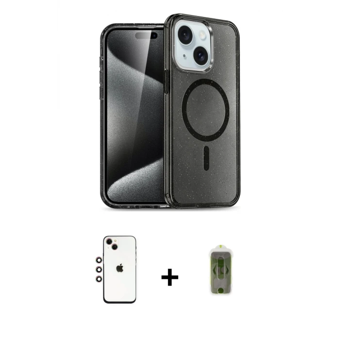 ieg™ iPhone 14 Kılıf Nova Asil Prime - Siyah Joko Magic 5D Hayalet Cam + Shine Kamera Lens - GI