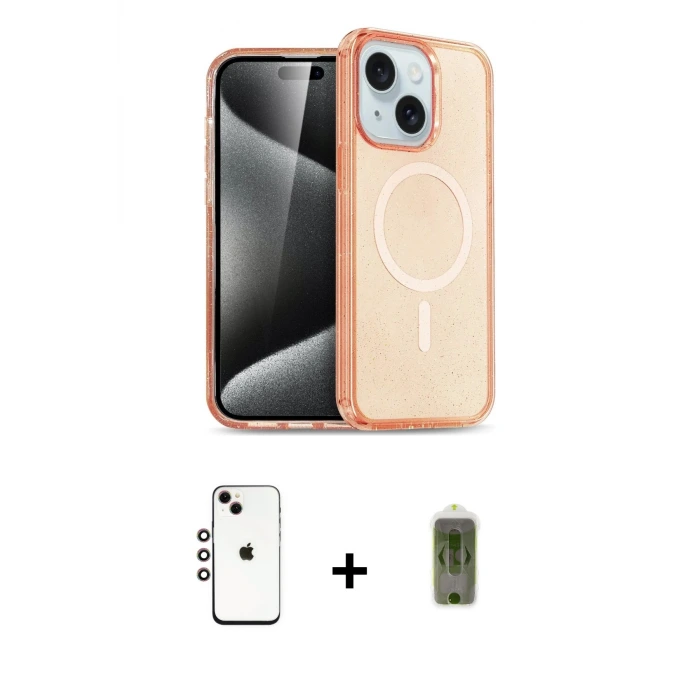ieg™ iPhone 14 Kılıf Nova Asil Prime - Siyah Joko Magic 5D Hayalet Cam + Shine Kamera Lens - GI