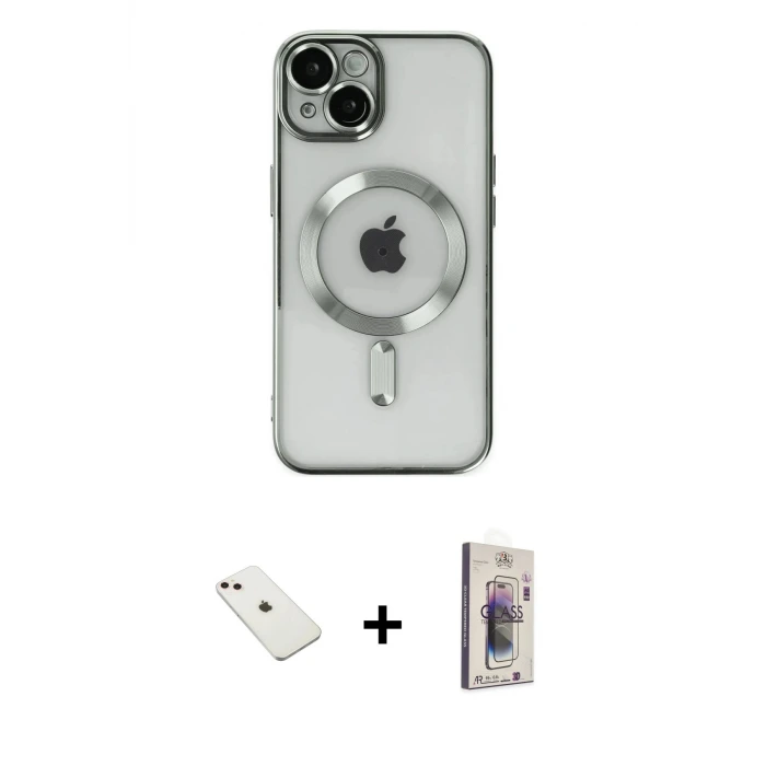 ieg™ iPhone 14 Kılıf Nova Işık Özel Seri - Siyah Bilvis 3D Cam Ekran Koruyucu + Diamond Kamera Lens - PE