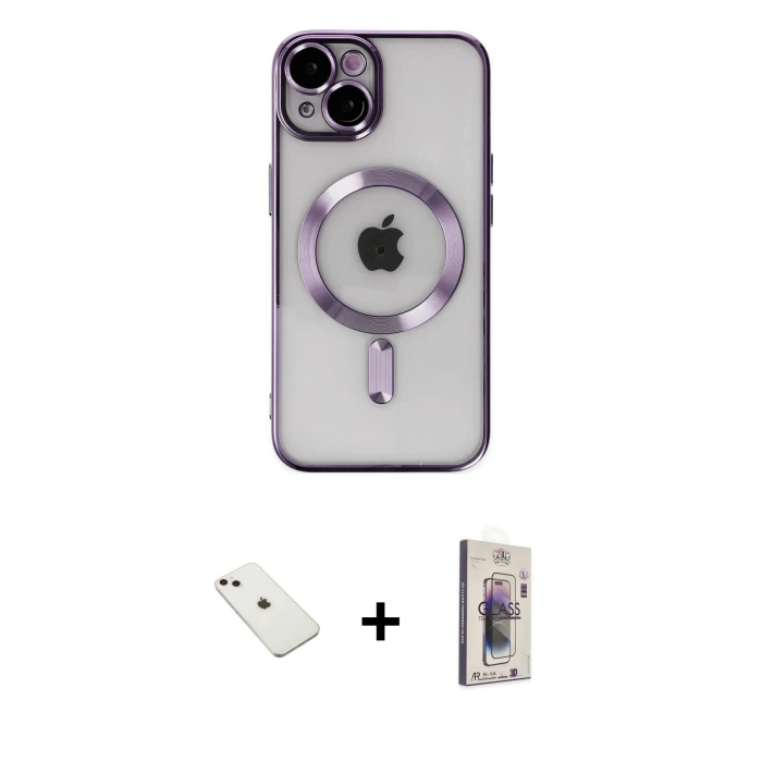 ieg™ iPhone 14 Kılıf Nova Işık Özel Seri - Siyah Bilvis 3D Cam Ekran Koruyucu + Diamond Kamera Lens - PE