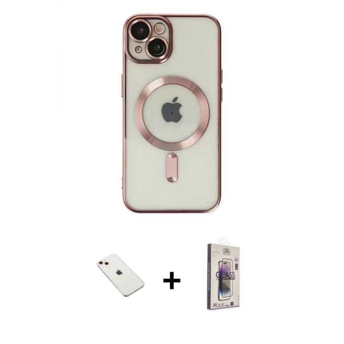 ieg™ iPhone 14 Kılıf Nova Işık Özel Seri - Siyah Bilvis 3D Cam Ekran Koruyucu + Diamond Kamera Lens - PE