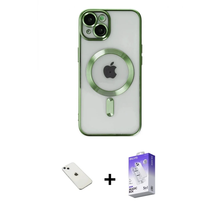 ieg™ iPhone 14 Kılıf Nova Işık Özel Seri - Siyah Bilvis 5in1 3D Magic Cam Ekran Koruyucu + Diamond Kamera Lens - SABE