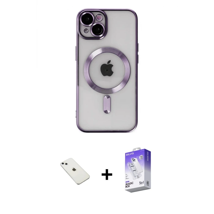 ieg™ iPhone 14 Kılıf Nova Işık Özel Seri - Siyah Bilvis 5in1 3D Magic Cam Ekran Koruyucu + Diamond Kamera Lens - SABE