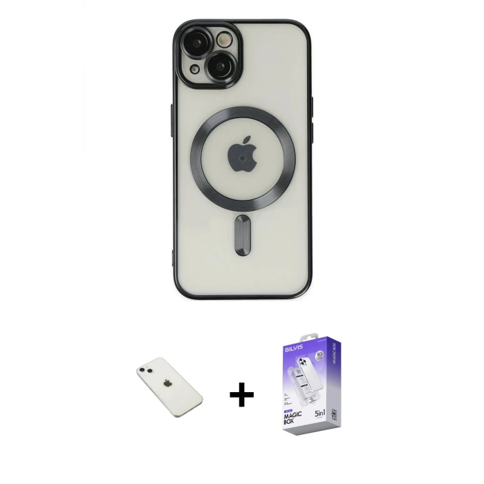 ieg™ iPhone 14 Kılıf Nova Işık Özel Seri - Siyah Bilvis 5in1 3D Magic Cam Ekran Koruyucu + Diamond Kamera Lens - SABE