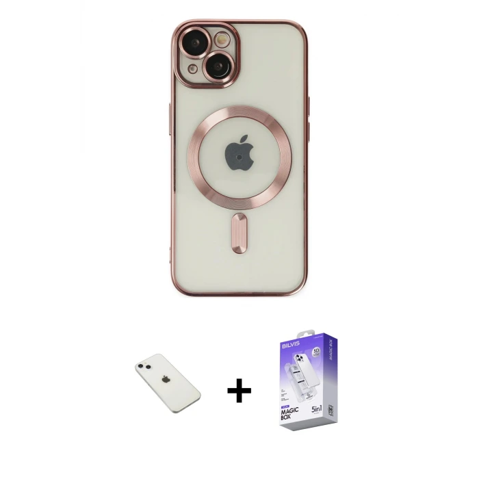 ieg™ iPhone 14 Kılıf Nova Işık Özel Seri - Siyah Bilvis 5in1 3D Magic Cam Ekran Koruyucu + Diamond Kamera Lens - SABE