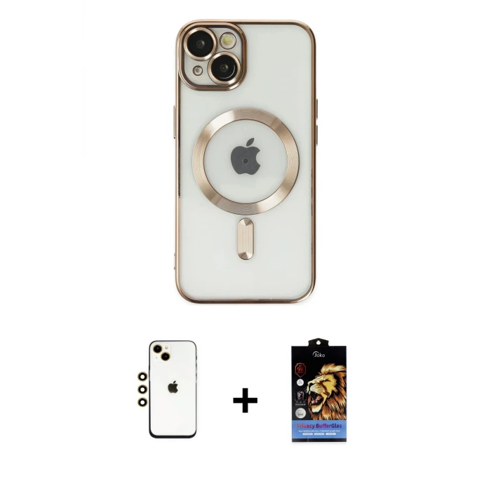 ieg™ iPhone 14 Kılıf Nova Işık Özel Seri - Siyah Buffer Hayalet Cam Ekran Koruyucu + Shine Kamera Lens - GD