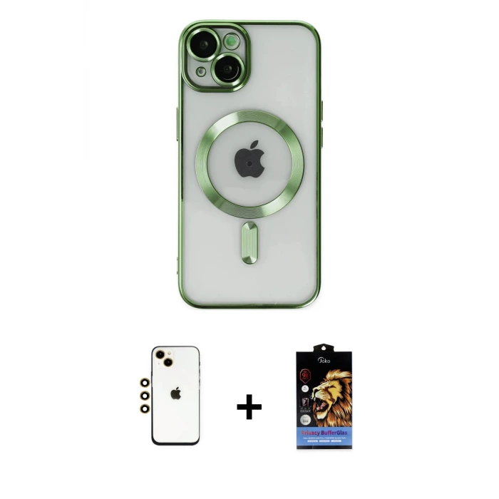 ieg™ iPhone 14 Kılıf Nova Işık Özel Seri - Siyah Buffer Hayalet Cam Ekran Koruyucu + Shine Kamera Lens - GD
